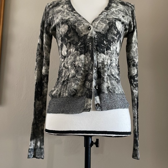 Sparkle metallic grey silver black fine knit ribbed cardigan sweater xs small - Picture 15 of 16